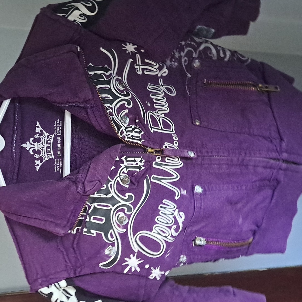 Purple, Black label, child zip up sweater.